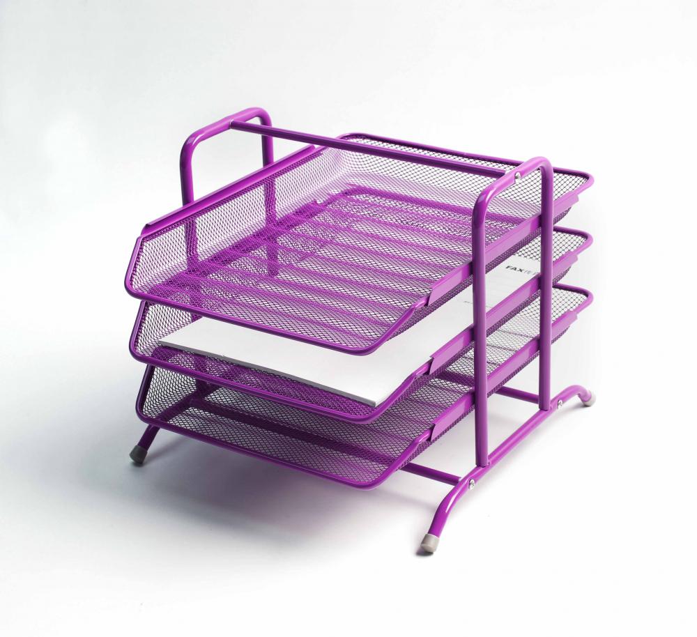 Wire Metal Mesh Office Desk Organizer- 3-tier File Tray