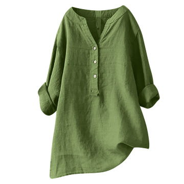 Cotton Linen Pure Color Pocket Shirt for Women