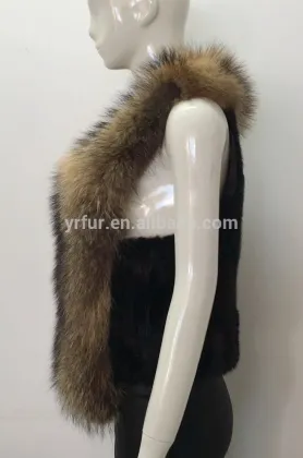 YR976 Genuine Raccoon and Mink Fur Patchwork Fur Vest Cropped Fur Vest