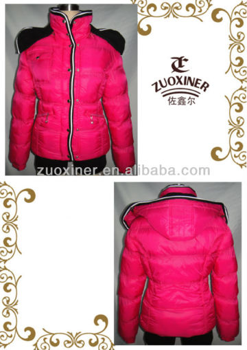 Ladies puffer jacket with hood | down look jacket