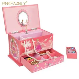 Beautiful box pink jewelry box custom song music box with a dancing ballerina