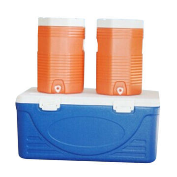 Hot selling discrete orange and blue HDPE + PS cooler box, 110 + 5L, wholesale