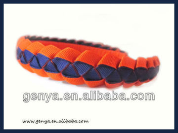 Braided ribbon headband in orange and purple for girls