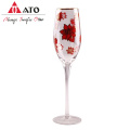 Crystal Stemless Wine Glasses With Red Flower Printing