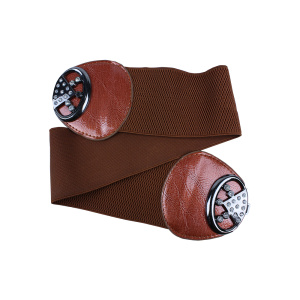 Cinturón de cuero elástico marrón mujer sin hebilla