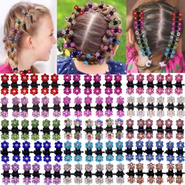 90Pcs Baby Girls Hair Claw Clips Crystal Rhinestones Tiny Hair Clip Colored Flower Hair Bang Pin for kids Women Hair Accessories