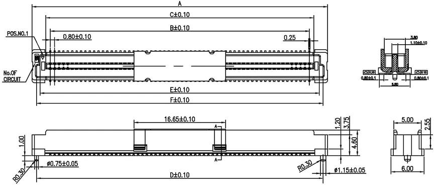 Single-slot male H4.6 board-to-board connecto