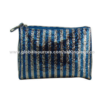 Stripped glitter PU pouch with zipper closure