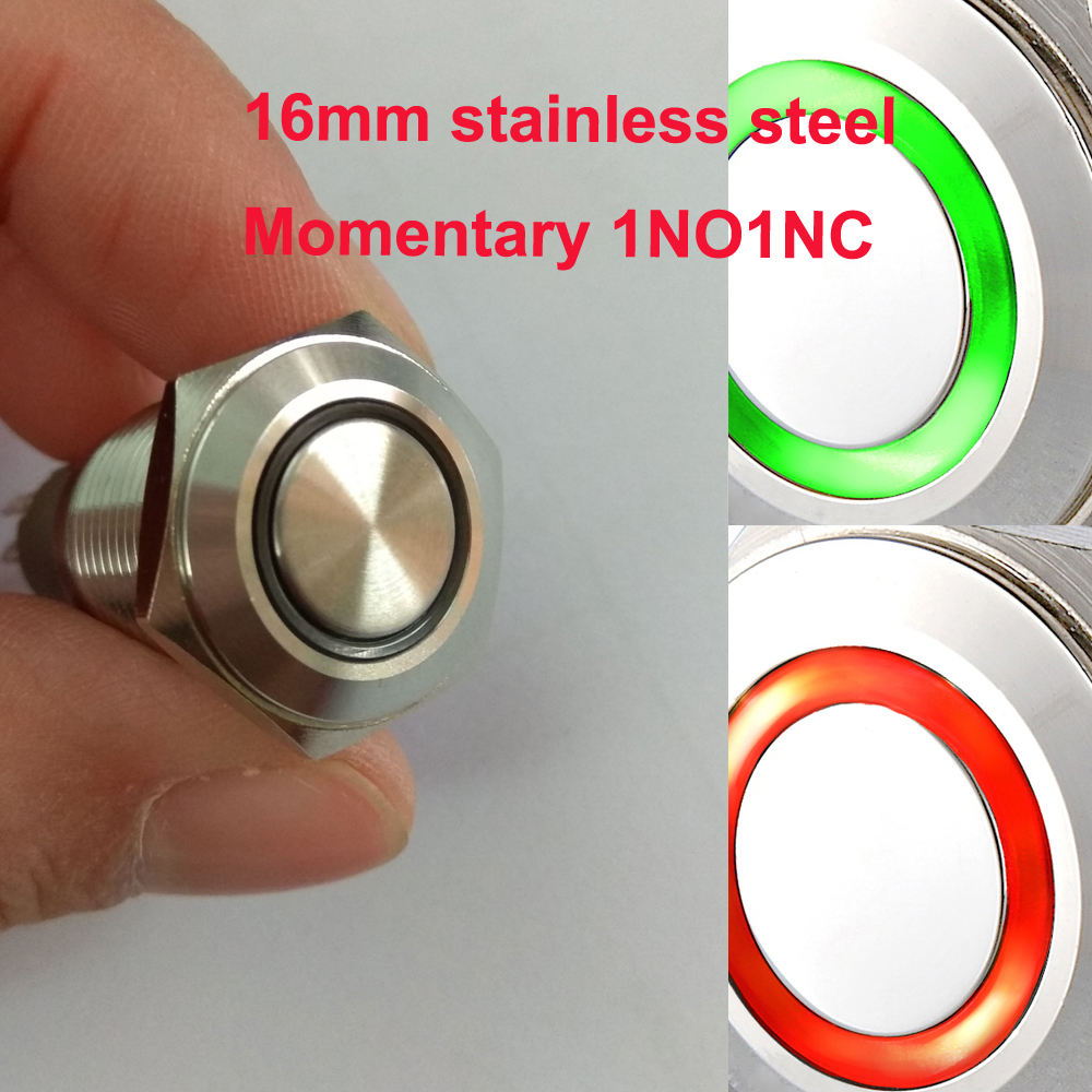 16mm 19mm 22mm 25mm Dual Color Bi-Color RED/GREEN Ring LED 1NO1NC Reset Momentary Anti-Vandal Electric Car Push Button Switch