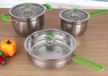 3-Piece Stainless Steel Cookware Set Glass Lids