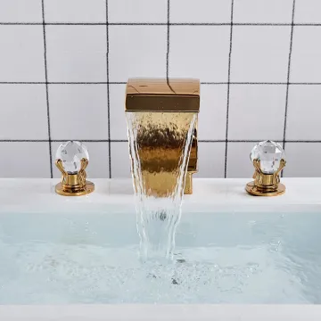 Brass Gold Wall-Mounted Bathtub Faucet with Crystal Handle