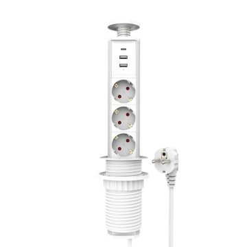 Aluminum Alloy German White Pop-Up Socket with 2 USB Chargers (18W PD & QC)