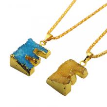 Colorful Crystal Alphabet Letter E Pendant Necklace