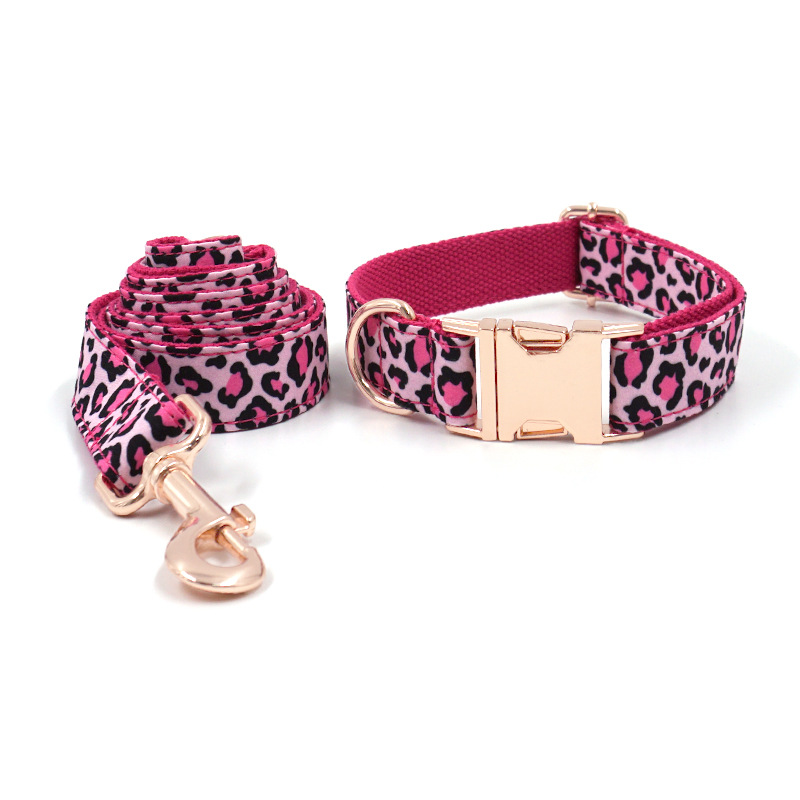 Metal Buckle leopard print Velvet Dog Leash Set