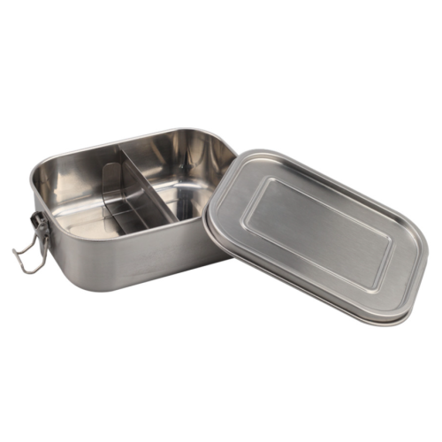 Two-compartment Stainless Steel Lunch Box with Metal Lock