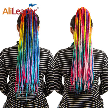 AliLeader Customized New 24inches Rainbow Pony Tail With Rubber Band Ombre Ponytail Synthetic Hair Extension For Kids