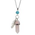 Rose Quartz Feather Hexagonal Prism Pendant Necklace