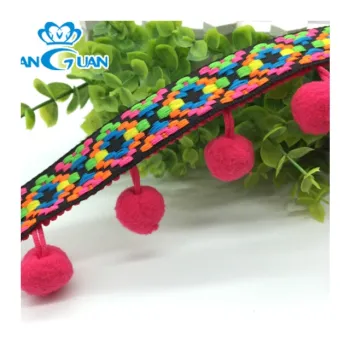 Colors Dyed Rayon Pom Pom Fringe Tassel Lace Trimming for Craft Decoration