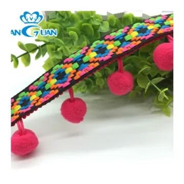Colors Dyed Rayon Pom Pom Fringe Tassel Lace Trimming for Craft Decoration