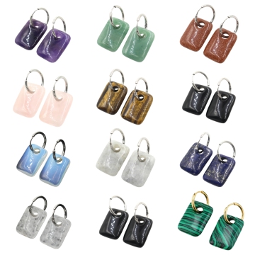 Natural Stone 18x25MM Rectangle Pendant Earring Gemstone Rectangle Charm Pendant Dangle Earring with Stainless Steel Hook