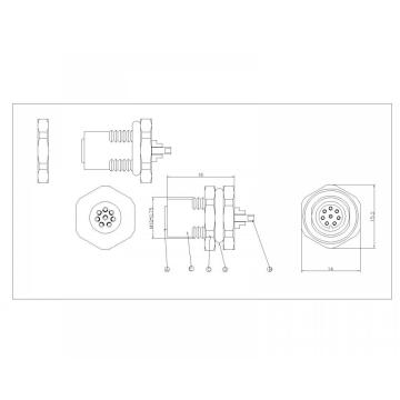 M8 2 ~ 8P LATE DE LATE DE FIO PAINEL SW14T