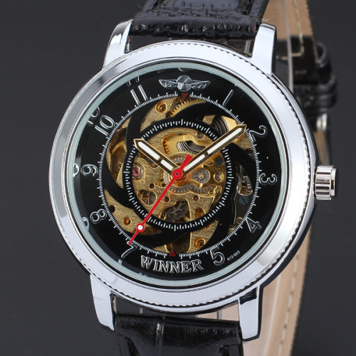 wholesale winner men mechanical movement watch with leather band