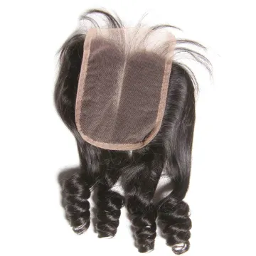 wholesale indian bouncy curl human hair 4x4 closure for wig,natural color funmi wave 4*4 lace closure by hair weaving