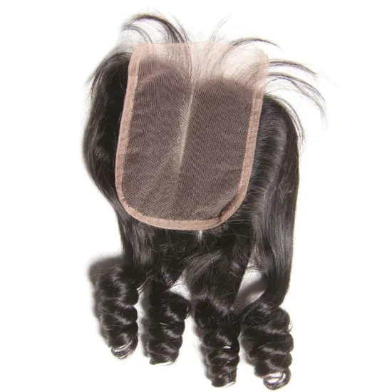 wholesale indian bouncy curl human hair 4x4 closure for wig,natural color funmi wave 4*4 lace closure by hair weaving