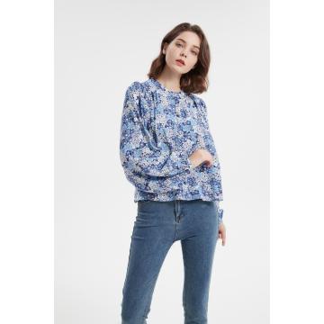 Diseño Damas Camisa de blusa con estampado floral de manga larga