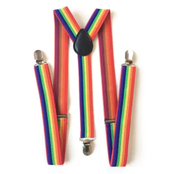 REWIN Fashion Unisex Rainbow Stripe Elastic Suspenders for Adults Dress