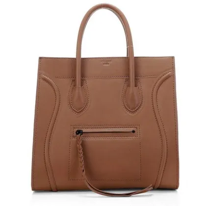 Phantom Light Brown, Fashionable Original Leather Celine Square Bag With Black Hardware