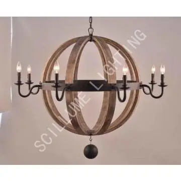 6 lights wooden old aged  rustic distressed  chandelier LRR-ACW