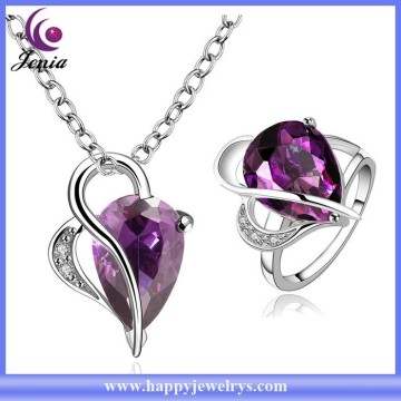 New products high quality heart shaped purple crystal gold plated bridal jewelry set (KFVRS002)