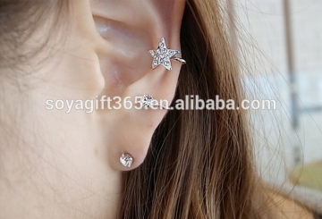 Women Silver Gold Plated Earrings Rhinestone Star Ear Clip