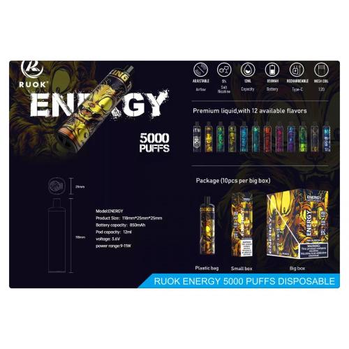 Ruok Energy 5000 Puffs Kit al por mayor Vapor desechable