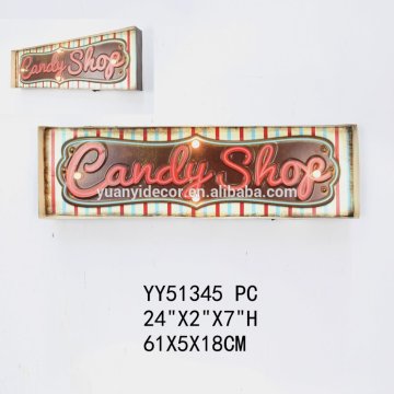 Candy shop sign board metal advising palque with LED light