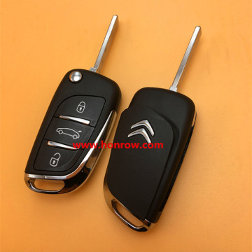 Hot sale products--Original Citroen 3 button modified flip remote key blank with VA2 307 Blade- 3Button -Trunk- With battery pla