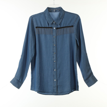Blouse Tencel Demin Long Shirts with Tape