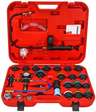 Universal Radiator Pressure Tester Kit for Cars, Trucks, and Motorcycles - 28 Pcs Set with Toolbox