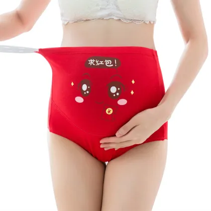 Breathable Cotton High Waist Maternity Panties with Belly Support and Cute Cartoon Pattern