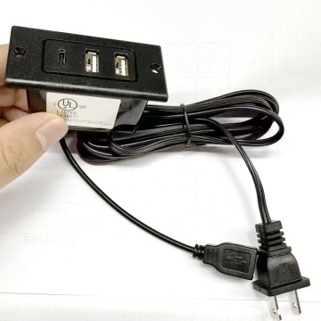HUB USB carré standard américain avec puissance 5V 2.1A, prise polaire SPT-2, support de récréation de bureau caché, 2USB-A et 1USB-C