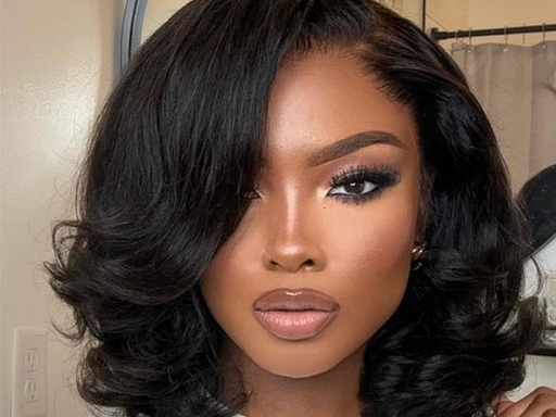Short Wavy Side Part Bob 9inch Machine Made Human Hair Wig With Side Bangs