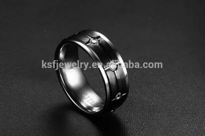 KSF Black Titanium Ring With Clear Crystal Titanium Wedding Ring Wholesale