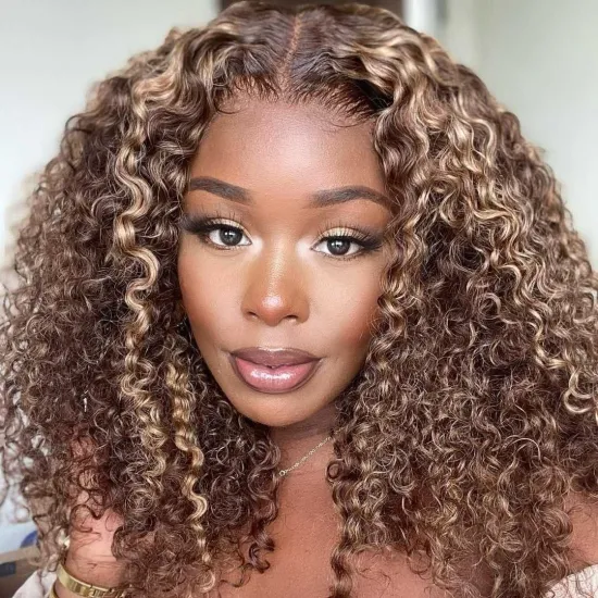 13x4 Lace Front Wig Ombre Brown 4/27 Curly Wave Secondary Color Lace Frontal Human Hair Wigs