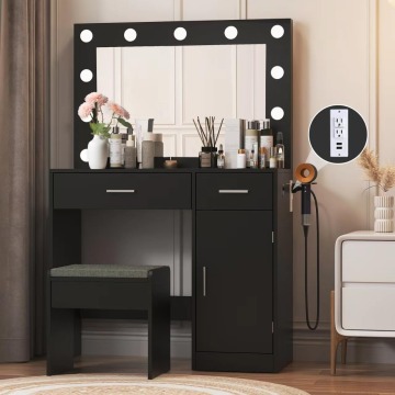 Wholesale Minimalist Wooden Makeup Vanity with Mirror and Charger