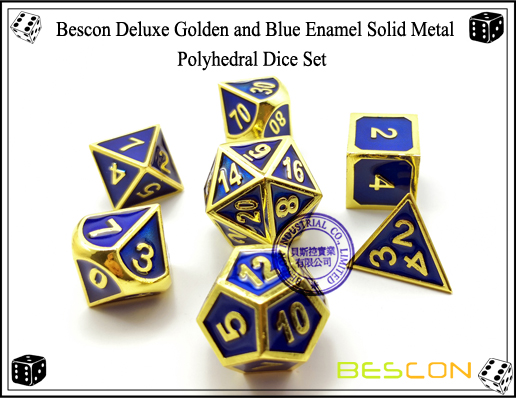 Bescon Deluxe Golden and Blue Enamel Solid Metal Polyhedral Role Playing RPG Game Dice Set (7 Die in Pack)-2