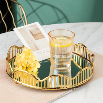 Luxury Gold Christmas Decorative Home Accessories: Round Mirror Tea Coffee Wine Serving Tray