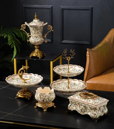 Retro Chinese Flower Bird Pattern Ceramic Ashtrays for Living Room