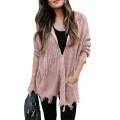 Frauen Distressed Cardigan Pullover mit Kapuze mit Zip -up