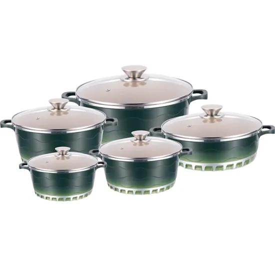 Die Cast Aluminum Wavy Green Cookware Sets for Soup & Stock Pots - Gas & Induction Compatible
